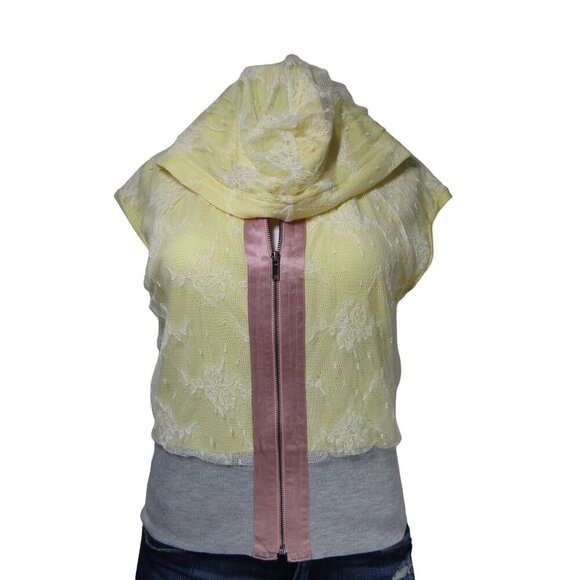 PHILIP LIM Development Y2K FAIRY Cottagecore Knit LACE Pastel Zip Hoody Top M - Picture 3 of 13